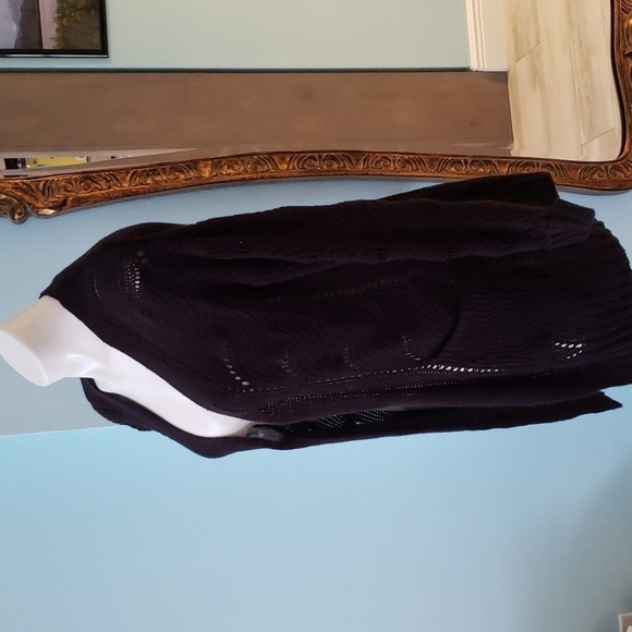 POINTELLE OPEN FRONT CARDIGAN WITH POCKETS Black - Picture 4 of 7